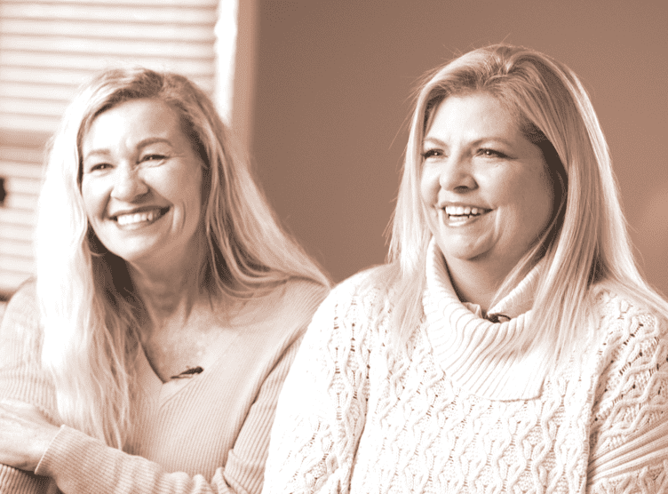 Amy, patient with Pseudobulbar Affect (PBA) and her friend and caregiver Laura