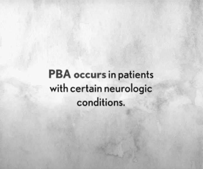 A still from the "Primary Conditions Associated With PBA" video with the text: "PBA occurs in patients with certain neurologic conditions.
